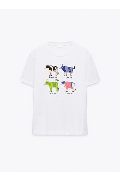 Disante Дамска тениска с щампа Cow Collection с кръгло деколте, Basic Trend