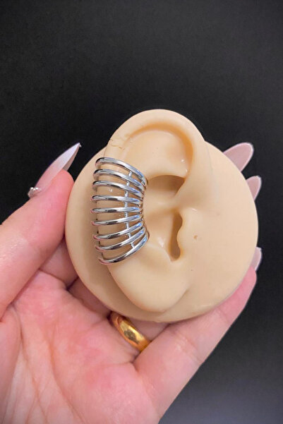 Jaida Moda Gümüş Renk Büyük Boru Tasarımlı Deliksiz Ear Cuff – Sıkıştırmalı Kıkırdak Küpesi