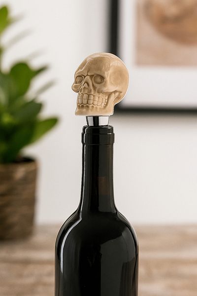 Puckator Decorative wine bottle stopper, skull-shaped, made of ceramic, gothic design