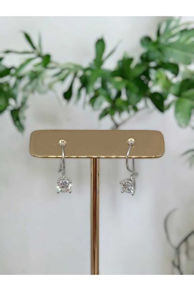 LUNEL Silver 925 Ayar Gümüş Kanca Model Tek Taş Küpe – Zarif ve Şık Tasarım