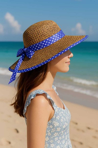 WOHOME Pointed Detail Straw Summer Women's Hat with Ribbons