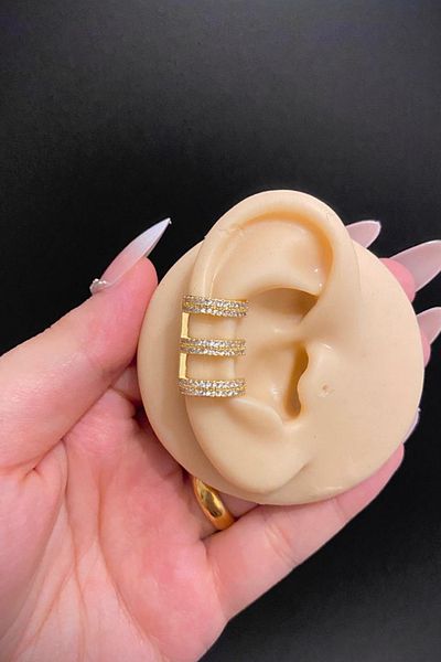 Jaida Moda Gold Zircon Stone 3 Earring Look Holeless Steel Ear Cuff – Compression Design