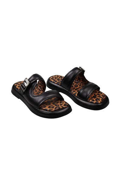 Lady Mia Noya Genuine Leather Buckle Stone Detailed Women's Slippers