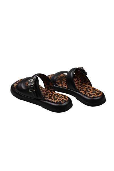 Lady Mia Noya Genuine Leather Buckle Stone Detailed Women's Slippers