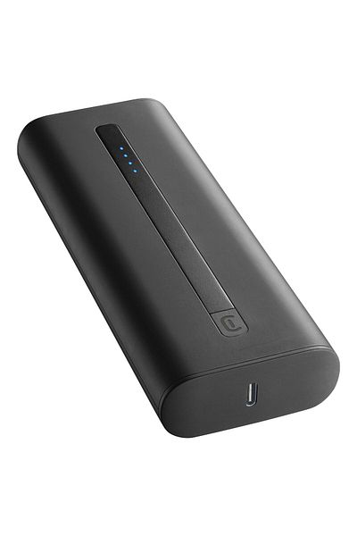 Cellular Line 20000mAh Portable Power Bank with PD Fast Charging, LED Light, USB-A and USB-C Ports - Black