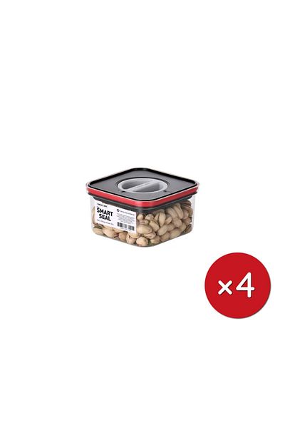NEOFLAM Food containers, Smart Seal, square, black/red lid, 0.55L, set of 4