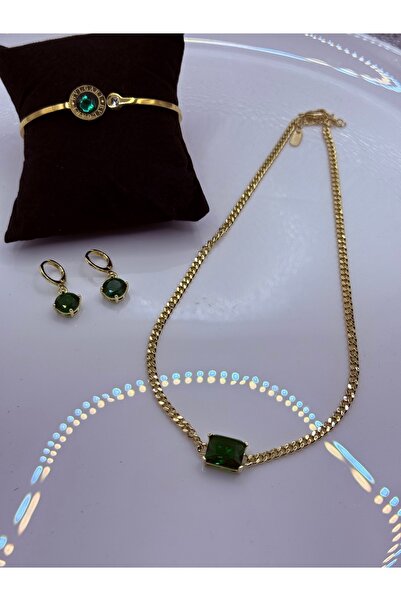 FASHİON JEWELRY Zerra Bella Zümrüt Taşlı Çelik Set