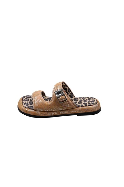 Lady Mia Noya Genuine Leather Buckle Stone Detailed Women's Slippers