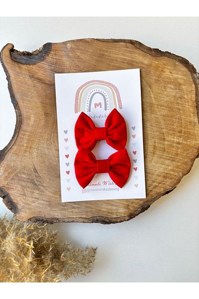 Miniminiksdesing Red Fabric Bow Buckle 2Pcs