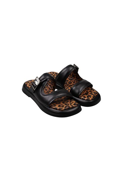 Lady Mia Noya Genuine Leather Buckle Stone Detailed Women's Slippers