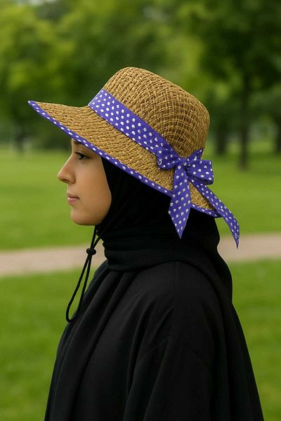 WOHOME Point Detail Straw Summer Hat with Ribbons - Compatible with Tesetture
