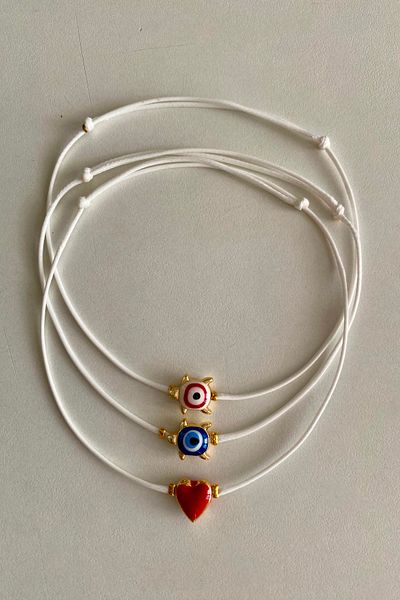 Shepidi 3-Piece White Rope Anklet with Turtle and Heart Figures Scroll Lock Braid