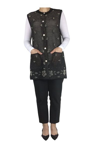ECE GİYİM Women's Thick Front Button Pocket Thin Hole Vest