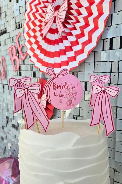 PEKSHOP Bow Design Bride Party Bachelorette Cake Ornaments Set and Cake Picks Decoration Set 5 Pieces