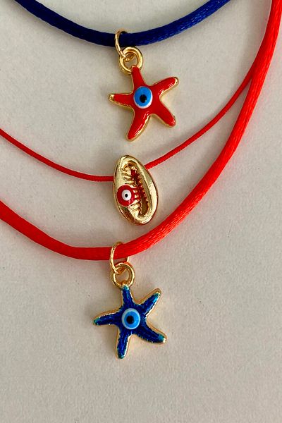 Shepidi 3-Piece Sea Summer Concept Flush Rope Slide Lock Mesh Anklet (Red Navy Blue)