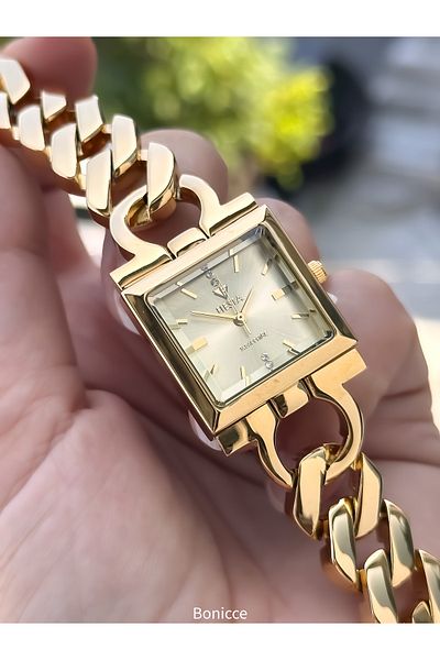 Fiesta Chain Steel Cord, Yellow Gold Color, Wedding, Engagement, Stylish Boxed Bridal Watch Women's Watch Bracelet