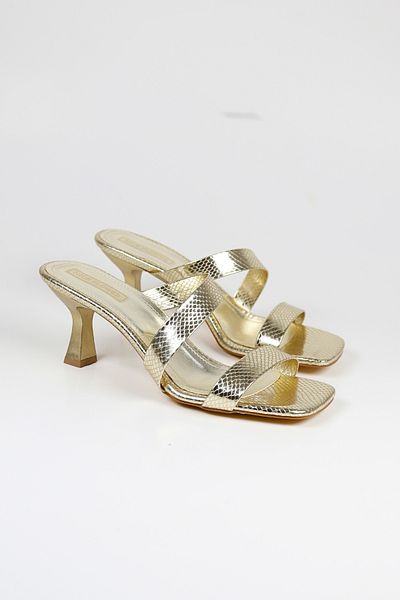 NiceDiffer Women's Gold Ankle Strap Metallic Crocodile Heeled Slippers