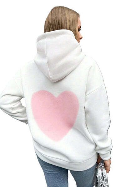 StreetWear Outlet Hanorac Dama, Classic, Cu Gluga, Imprimeu Inima Roz