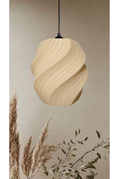 decory Nunky Hasır Renk Rattan Görünümlü Avize, Pinterest Tarzı Tekli Sarkıt Avize (Bioplastik) E27