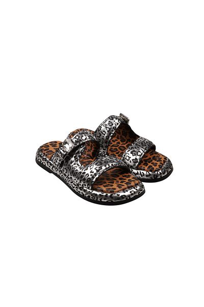 Lady Mia Noya Genuine Leather Buckle Stone Detailed Women's Slippers