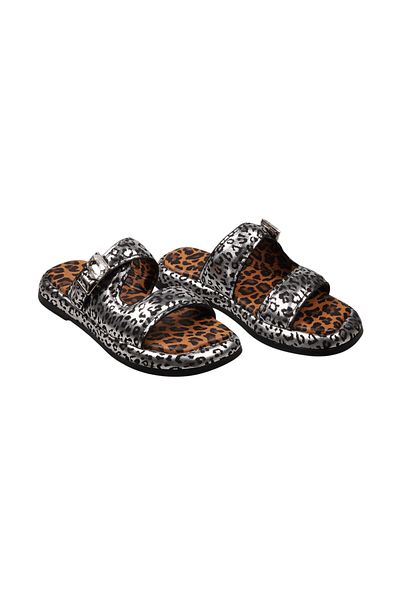Lady Mia Noya Genuine Leather Buckle Stone Detailed Women's Slippers