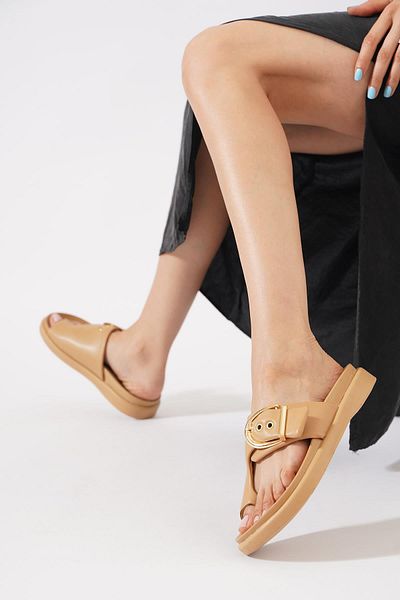 Moda Pie Mapes Flip Flop Buckle Γυναικείες Παντόφλες Παξιμάδι Δέρμα