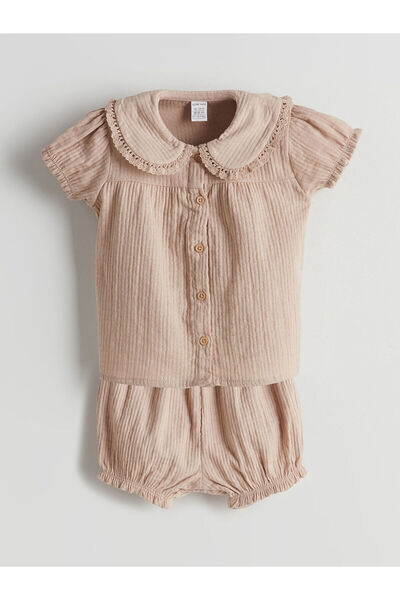 LC Waikiki Cămașă și pantaloni scurți pentru fetițe LCW Muslin, set de 2 piese