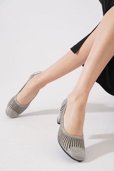 Moda Pie Vited Vertical Laser Women's Heeled Shoes Platinum Glitter