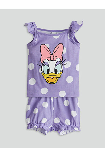 LC Waikiki Purple Daisy Duck Printed Baby Girl Shorts Pajama Set