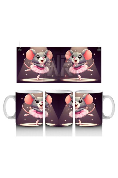 DERWARDEIN Ballerina Mouse Patterned Mug Cup That Rotates under Stage Lights That Make Children Love Milk