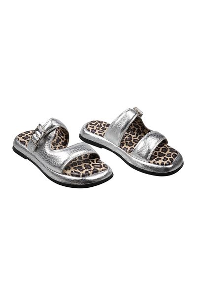Lady Mia Noya Genuine Leather Buckle Stone Detailed Women's Slippers