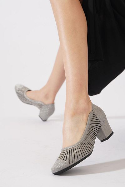 Moda Pie Vited Vertical Laser Women's Heeled Shoes Platinum Glitter