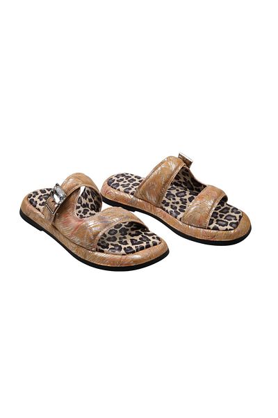 Lady Mia Noya Genuine Leather Buckle Stone Detailed Women's Slippers