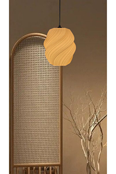 decory Nunky Hasır Renk Rattan Görünümlü Avize, Pinterest Tarzı Tekli Sarkıt Avize (Bioplastik) E27