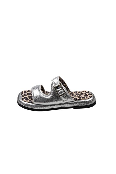 Lady Mia Noya Genuine Leather Buckle Stone Detailed Women's Slippers