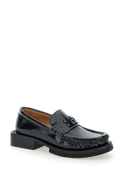 GANNI 'Butterfly' Black Loafers With Tonal Logo In Techno Fabric Woman