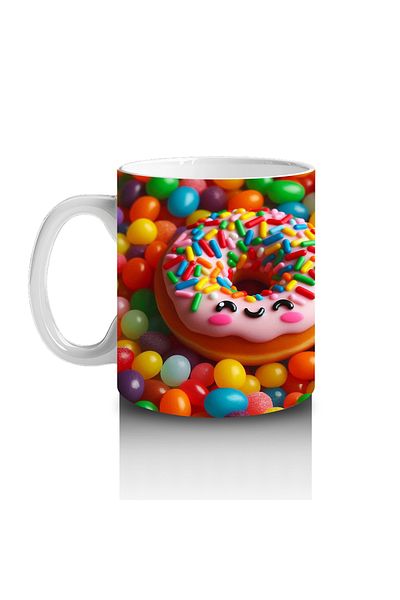 DERWARDEIN Smiling Donut Patterned Mug Covered with Colorful Candies That Make Children Love Milk