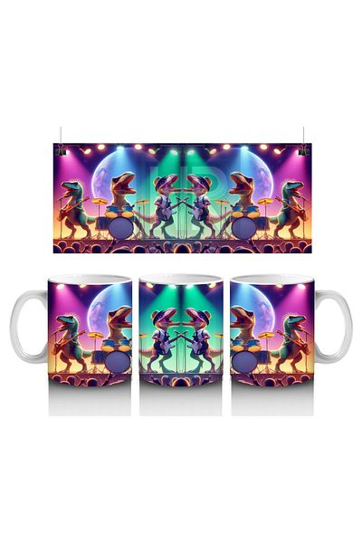 DERWARDEIN Cute Dinosaur Music Band Patterned Mug Cup That Makes Children Love Milk
