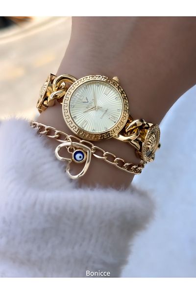 Fiesta Chain Steel Cord, Yellow Gold Color, Wedding, Engagement, Stylish Boxed Bridal Watch Women's Watch Bracelet