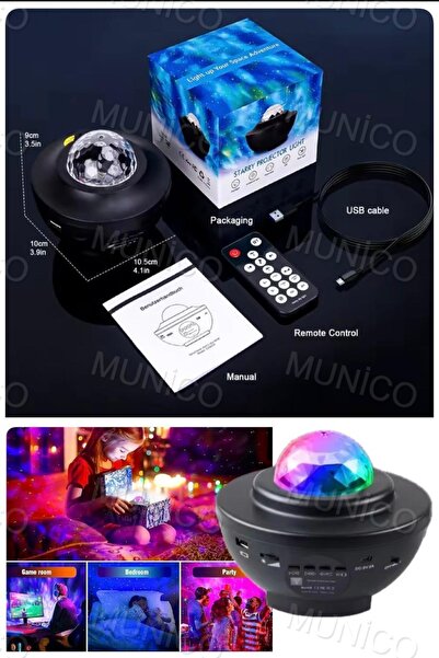 Munico Bluetooth Usb Müzik Çalar Renkli Yıldızlı Gökyüzü Galaksi Projeksiyon ...