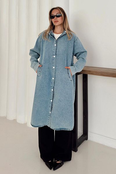 Olcay Șapcă casual din denim cu mânecă scurtă cu glugă ALBASTRU 6770