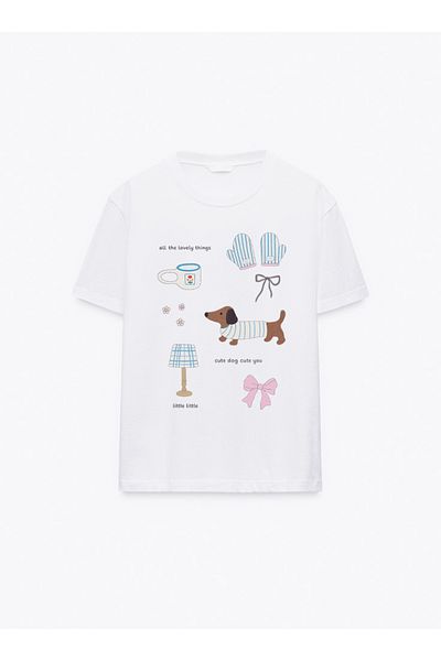 Disante Little Little Printed Crew Neck Basic Trend Women's T-Shirt