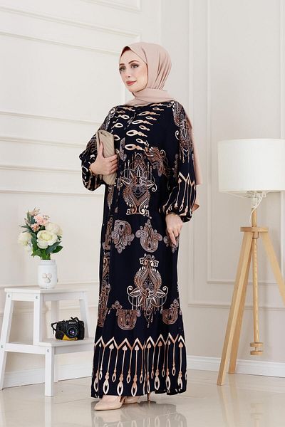 Sevitli Half Button Robe Virgin Mary Dress-Navy Blue
