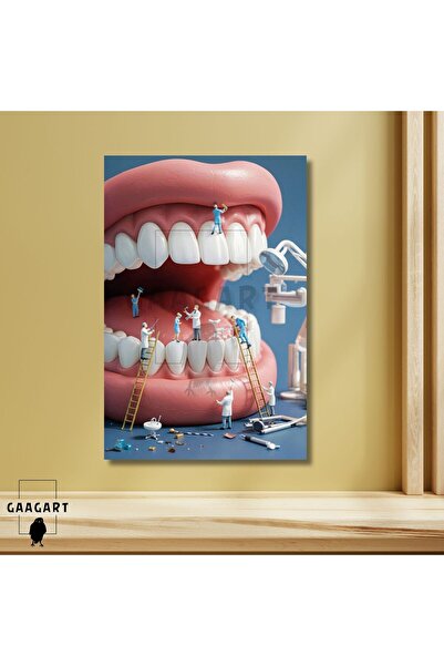 GAAGART Tekli Dikey Kanvas Diş Poliklinik Tablosu Ağızda Tedavi Yapan İnsanlar