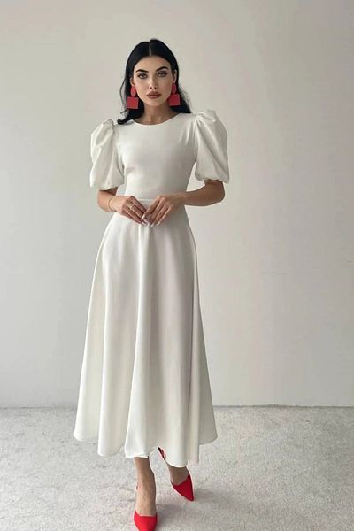 OLSAMODA Women's Balloon Sleeve Skirt Flare Midi Dress