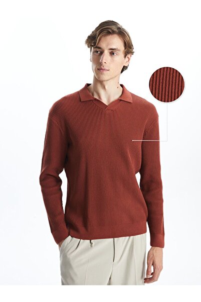 LC Waikiki Κόκκινο πλεκτό πουλόβερ με μακρυμάνικο γιακά πόλο