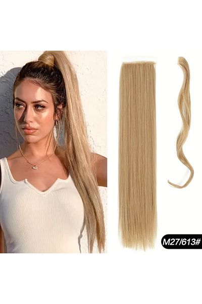animis beauty Honey Blonde Straight Ponytail Extension, with side strand, 57 cm, synthetic fiber with a look