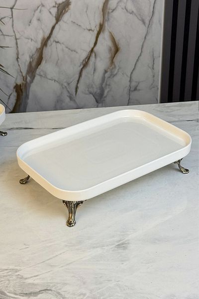 MAY HOME Rectangular Porcelain Antique Pedestal Serving Bowl