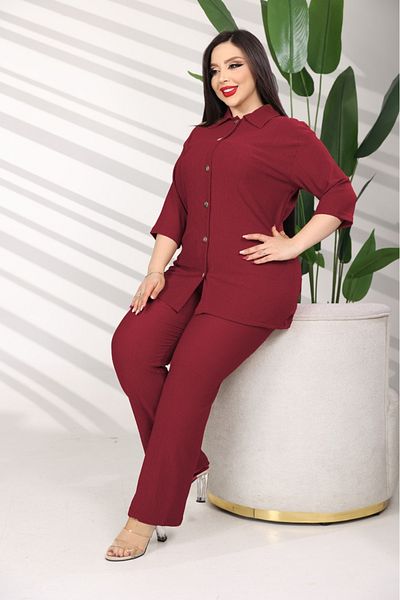 şuranur Wide Pant Set with Buttoned Collars and Belt