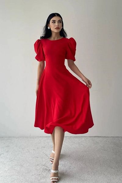 OLSAMODA Women's Balloon Sleeve Skirt Flare Midi Dress